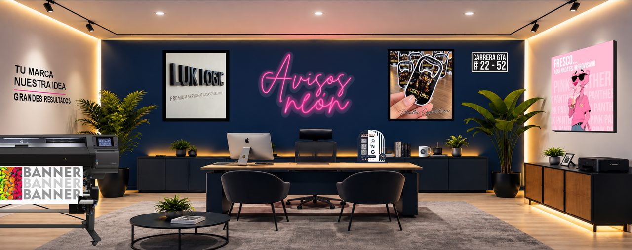Diseño de interiores comerciales con letreros, neón y mobiliario por ANTHEIA